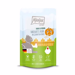 MJAMJAM Chicks and Friends fabelhaftes Huhn an gedämpftem Kürbis für Katzen 125g
