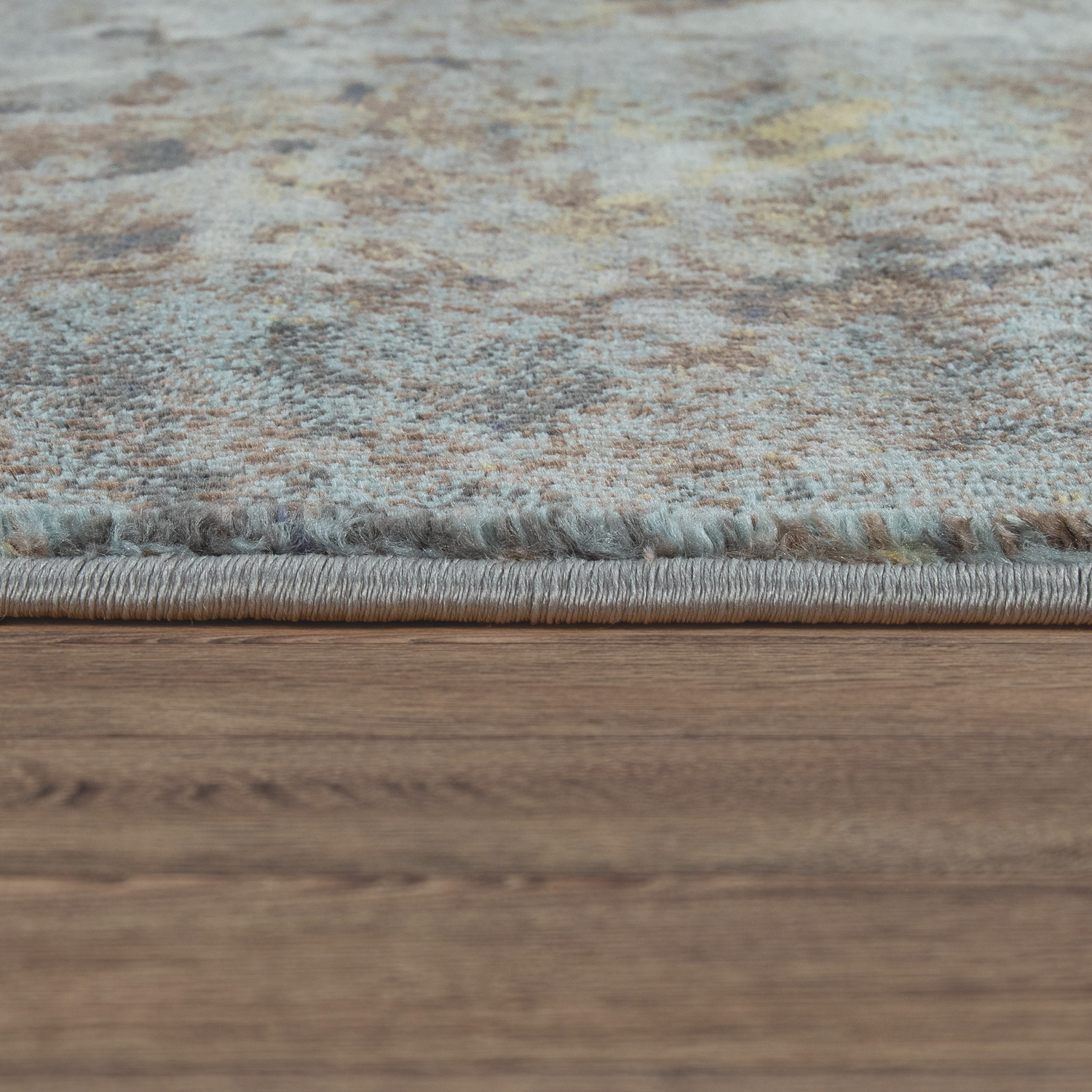 Wohnzimmer-Teppich Im Used-Look, Moderner Kurzflor Teppich In Grau Blau