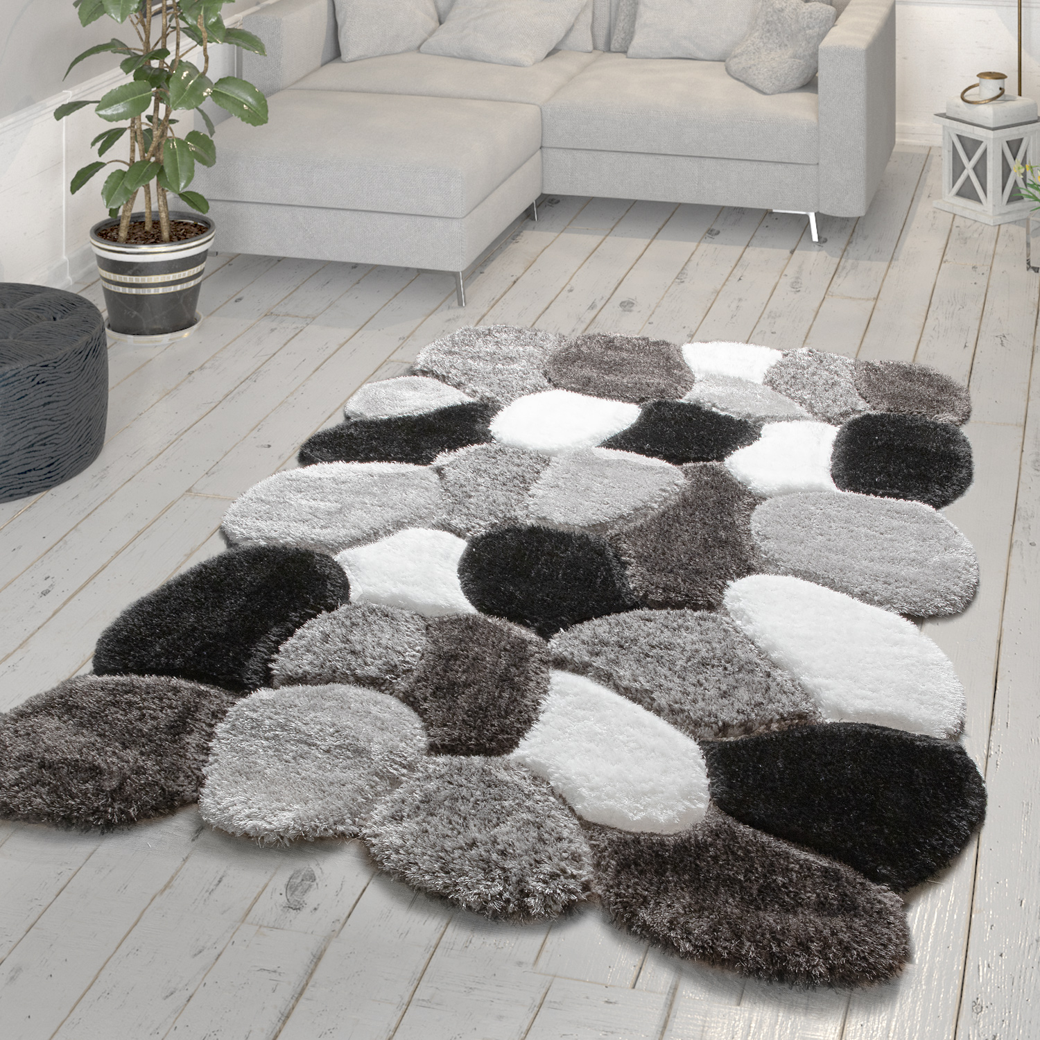 Shaggy Teppich Hochflor Fur Wohnzimmer 3 D Muster Cut Out Design In Grau Ebay