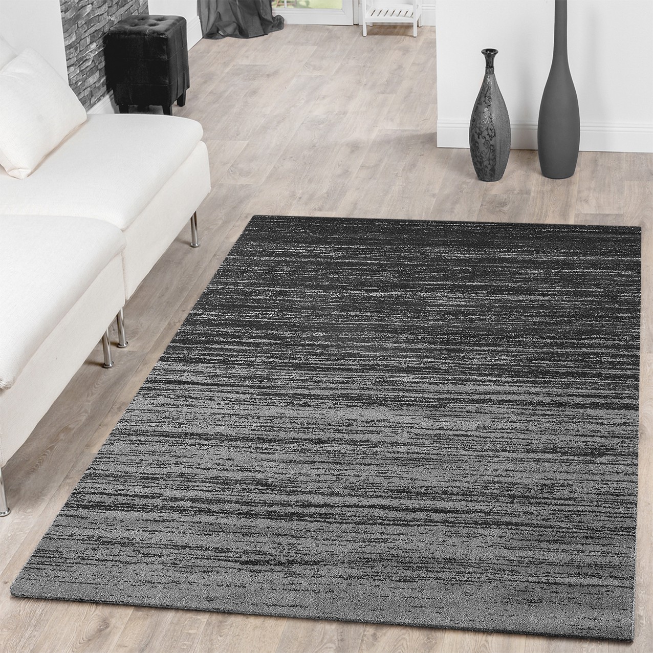Teppich Modern Wohnzimmer Teppich Farbverlauf Kurzflor Grau ... Teppich Modern Wohnzimmer Teppich Farbverlauf Kurzflor Grau ...