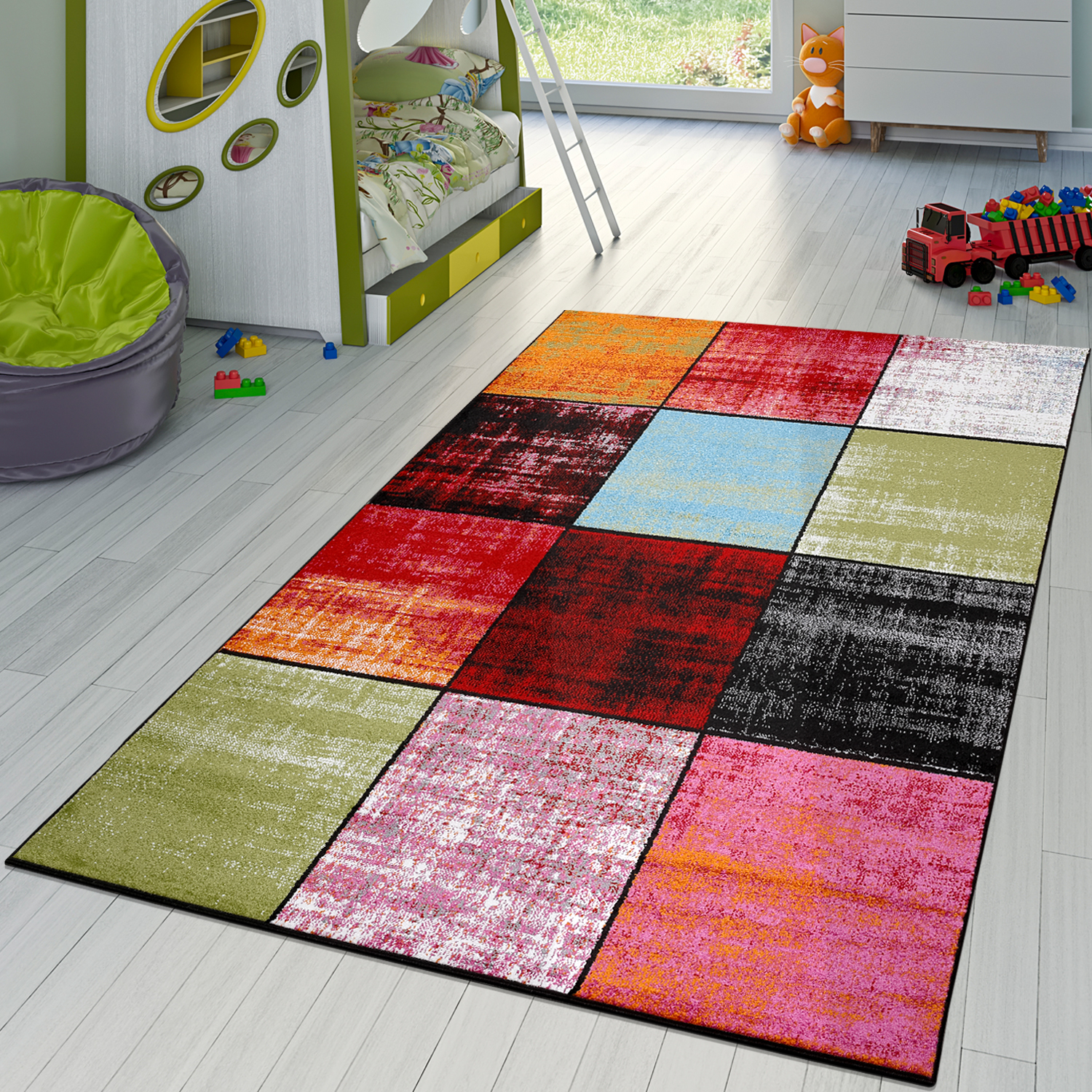 Teppich Karo Rot Schwarz Grau Grun Pink Meliert Modern Wohnzimmer Kinderzimmer Ebay