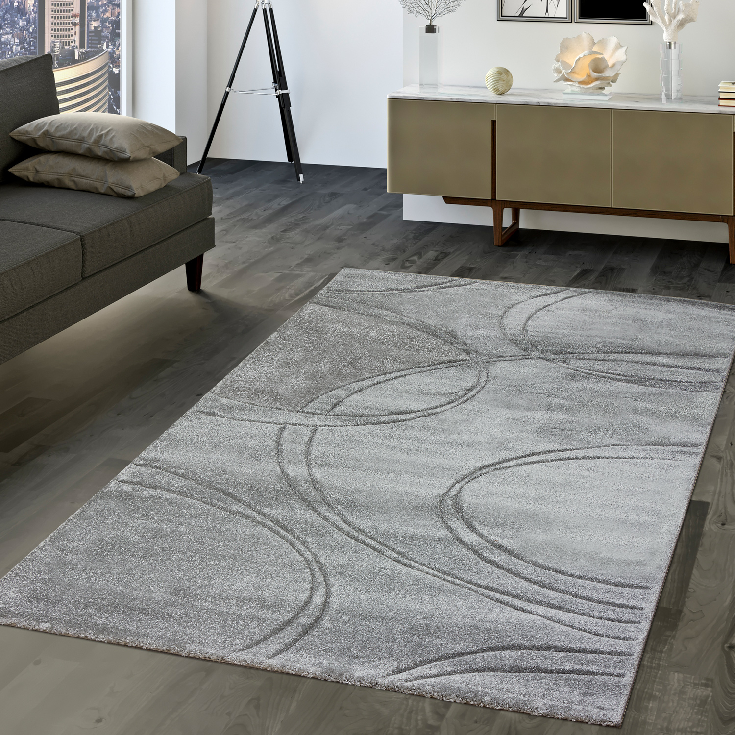 Details zu Moderner Teppich Wohnzimmer Kurzflor Teppich Konturenschnitt In Uni Grau Details zu Moderner Teppich Wohnzimmer Kurzflor Teppich Konturenschnitt In Uni Grau