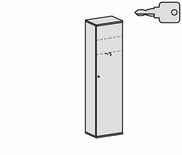  Garderobenschrank mit ausziehbarem Garderobenhalter, 2 Dekor-Einlegeböden, Schloss links, abschließbar, 600x425x2304, Lichtgrau/Weiß  