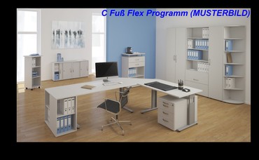  Schreibtisch feste Höhe, einseitig zurückgesetzt, 1800x800x720, Lichtgrau/Silber  