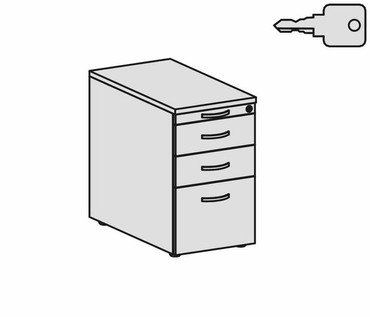  Standcontainer mit Hängeregistratur und 2 Metall-Schubfächern, mit Utensilienschubfach, Metall-Rollschubführung, Zentralverriegelung, 438x800x720, Ahorn/Ahorn/Weiß  