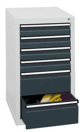  Schubladenschrank Serie STS 410, RAL 7035/7016, 6 Schubladen (4x100, 2x200 mm)  