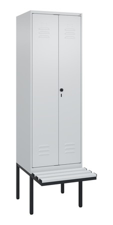  C+P Schwarz-Weiß-Spind Classic PLUS, Bank, 2 Abteile, 2120x600x815mm, 7035/7035  