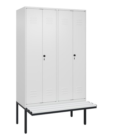  C+P Schwarz-Weiß-Spind Classic PLUS, Bank, 4 Abteile, 2120x1200x815mm, 9016/9016  