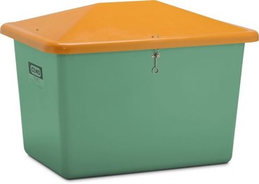  CEMO Streugutbehälter "V" mit Vandalismusdeckel 700 l, grün/orange, ohne Entnameöffnung (PG-8)  