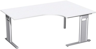  Geramöbel PC-Schreibtisch rechts starr, C Fuß Blende optional, 1800x1200x720, Weiß/Silber  