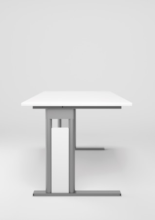  Geramöbel PC-Schreibtisch rechts höhenverstellbar, C Fuß Blende optional, 2000x1200x680-820, Ahorn/Silber  