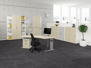  Geramöbel Flügeltürenschrank mit Standfüßen, Griff links oder rechts, inkl. Türdämpfer, nicht abschließbar, 400x420x752, Ahorn/Weiß  