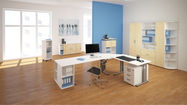  Geramöbel Flügeltürenschrank mit Standfüßen, Griff links oder rechts, inkl. Türdämpfer, nicht abschließbar, 400x420x752, Ahorn/Weiß  