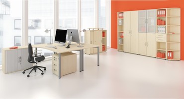  Geramöbel Flügeltürenschrank mit Standfüßen, Griff links oder rechts, inkl. Türdämpfer, nicht abschließbar, 400x420x2160, Ahorn/Ahorn  