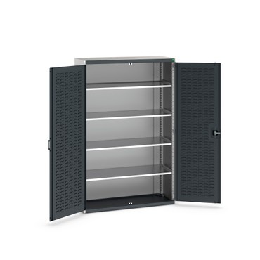  cubio Flügeltürschrank bestückt, mit Schlitzprägung, 4 Fachböden  