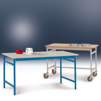  Beistelltisch BASIS mobil mit Multiplex-Platte in Lichtgrau RAL 7035, BxTxH: 750 x 500 x 850 mm  