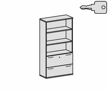 Modulschrank 1. + 2. OH Hängeregistratur mit Zentralverriegelung und Auszugssperre, abschließbar, 3. - 5. OH Regal, 2 Dekor-Einlegeböden, Wandbefestigung erforderlich, 1000x425x1920, Nussbaum/Nussbaum  