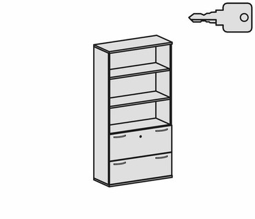  Modulschrank 1. + 2. OH Hängeregistratur mit Zentralverriegelung und Auszugssperre, abschließbar, 3. - 5. OH Regal, 2 Dekor-Einlegeböden, Wandbefestigung erforderlich, 1000x425x1920, Nussbaum/Nussbaum  