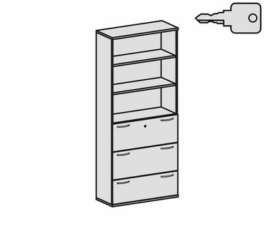  Modulschrank 1. - 3. OH Hängeregistratur mit Zentralverriegelung und Auszugssperre, abschließbar, 4. - 6. OH Regal, 2 Dekor-Einlegeböden, Wandbefestigung erforderlich, 1000x425x2304, Weiß/Weiß  