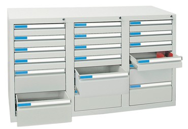  Schubladenschrank Serie ESTA, RAL 7035/7035, 18 Schubladen (12x100, 6x200 mm)  