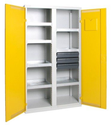  Umweltschrank SR-5, RAL 7035/1003, 7 Auffangwannen, 3 Schubladen (3x100 mm)  