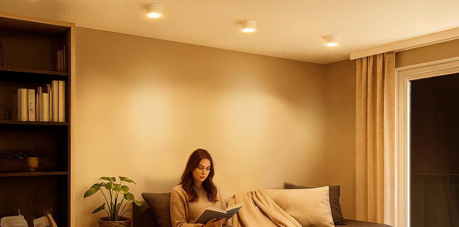 Moderne Wohnzimmer mit weißen LED Aufbauspots