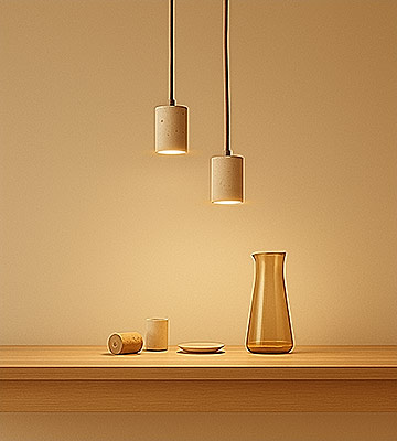 Stylische LED Hängelampen aus Beton über Esstisch