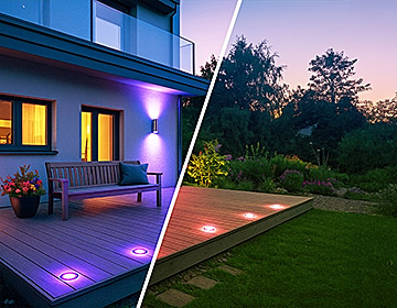 Smart Home LED Beleuchtung auf der Terrasse und im Garten mit RGB Licht