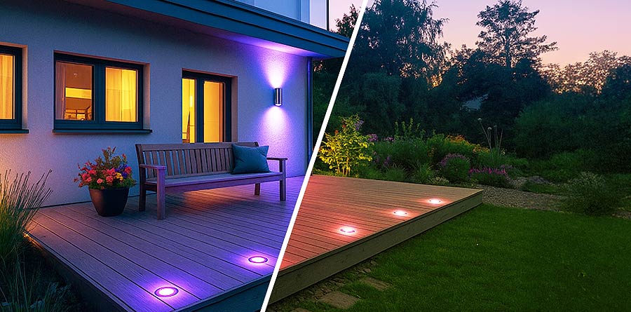 Smart Home LED Außenbeleuchtung im Garten und auf der Terrasse