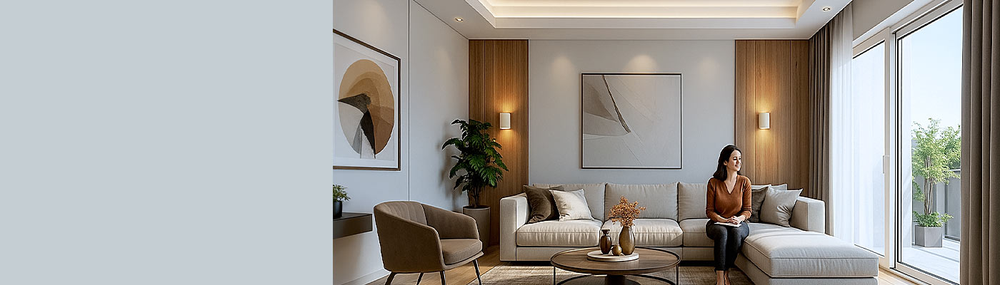 Wohnzimmer beleuchtet mit smarten LED Lampen in neutralweiss