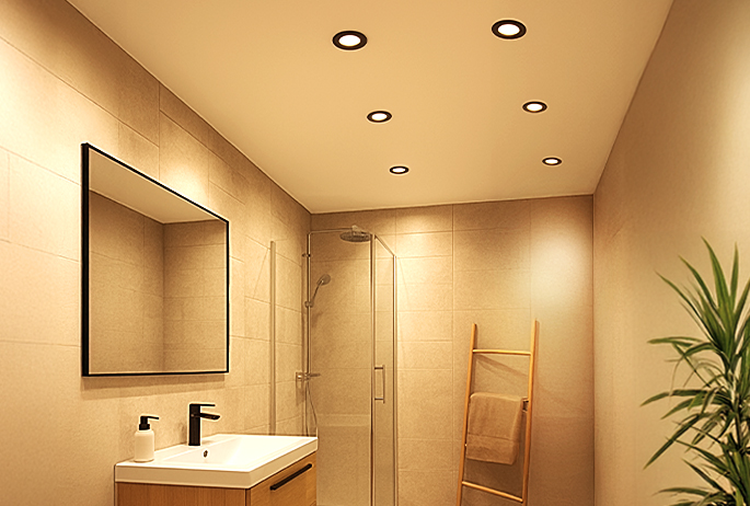 6 Einbaustrahler BEDA in Schwarz an der Decke