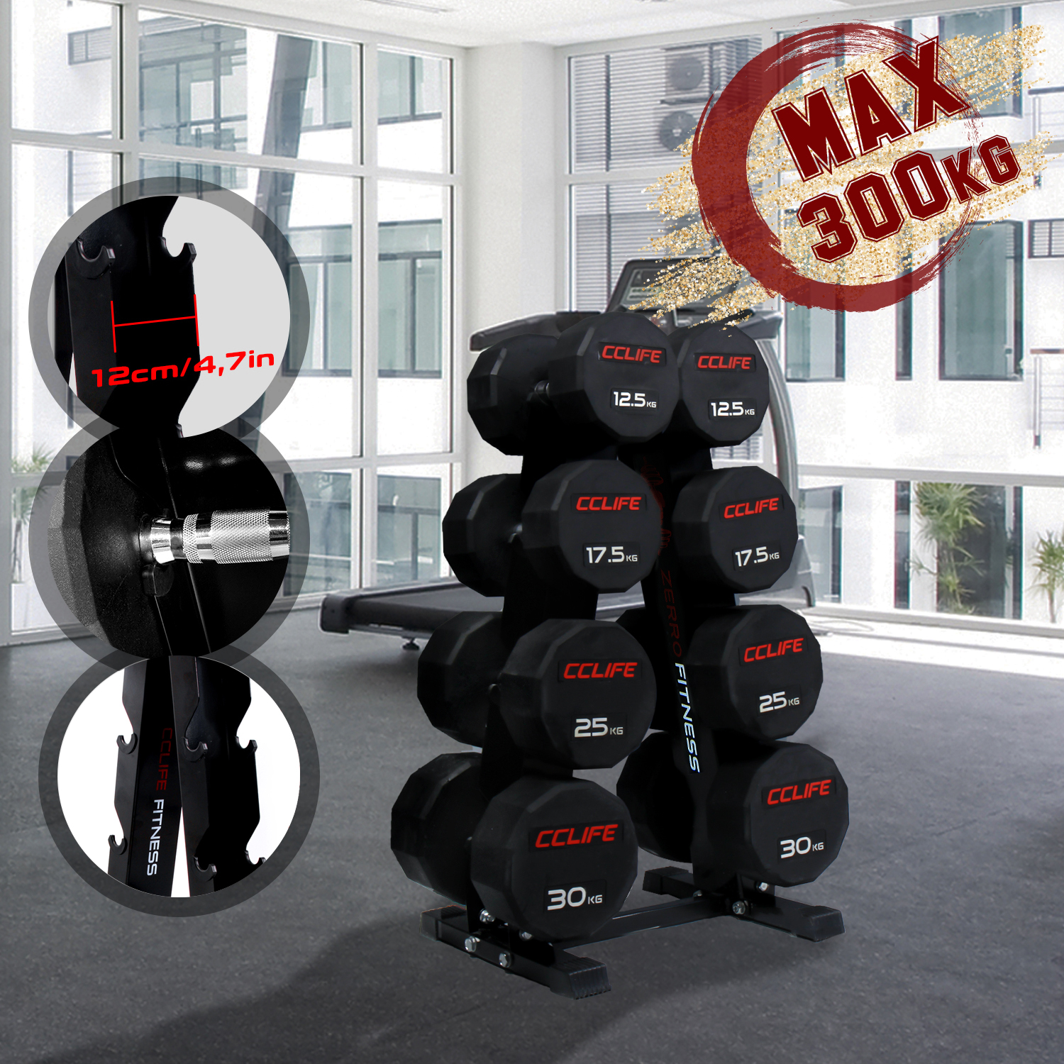 Dripex Porta Manubri Regolabile 3 Piani - Organizza I Tuoi Pesi In Casa, Regolabile, Resistente Fino A 500kg, Nero