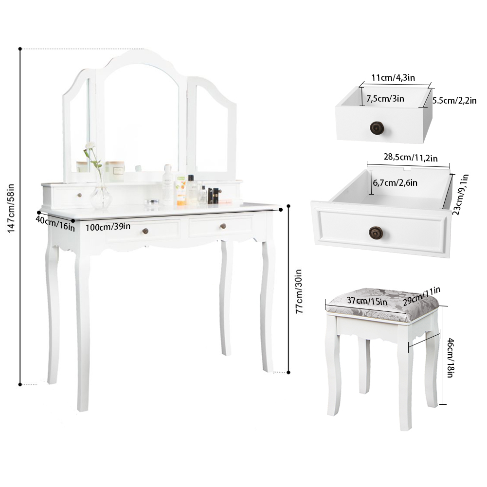 Schminktisch Frisiertisch Kosmetiktisch Kommode Spiegel weiß modern
