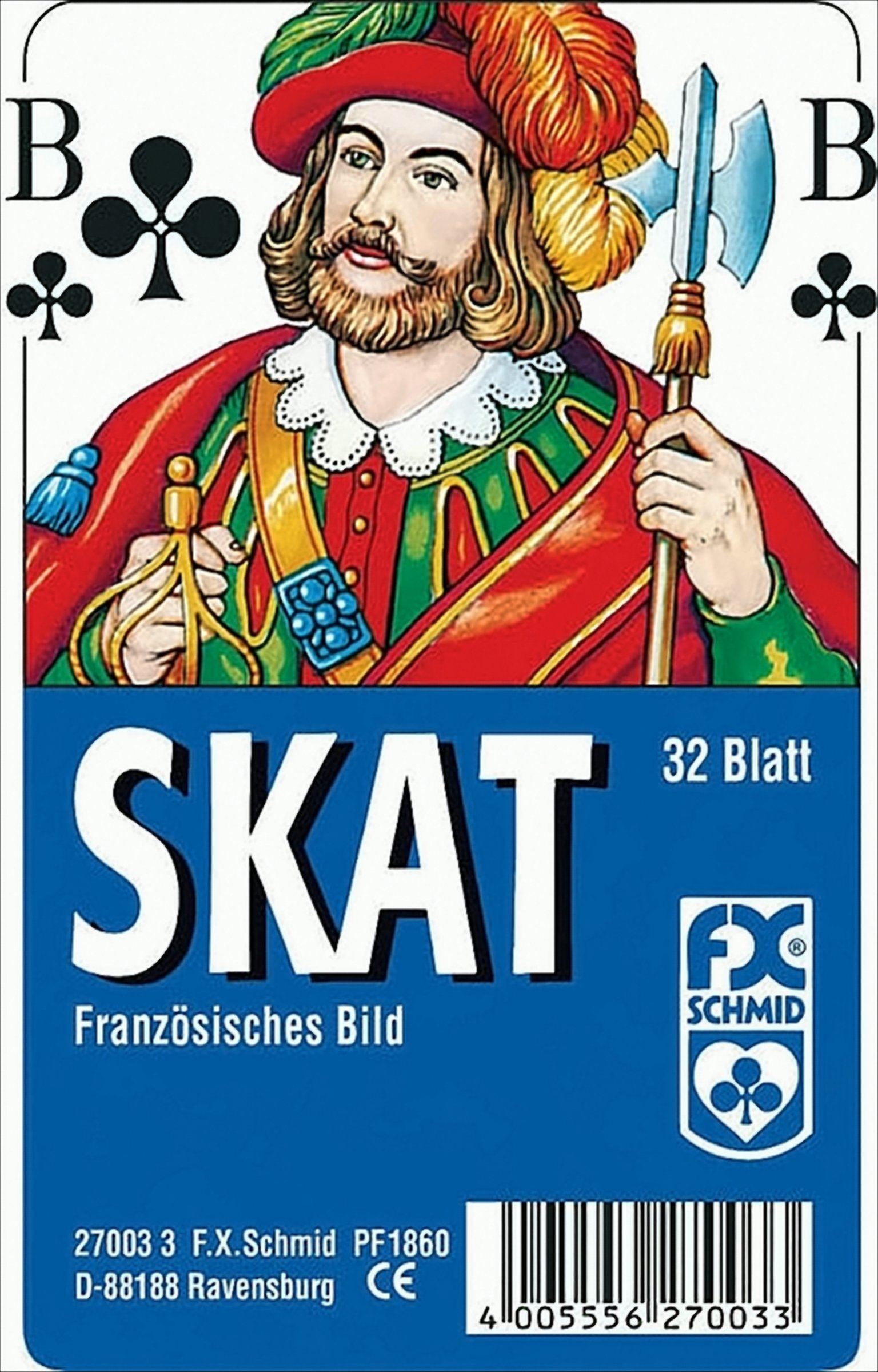 Klassisches Skatspiel, Französisches Bild, 32 Karten in Klarsicht-Box