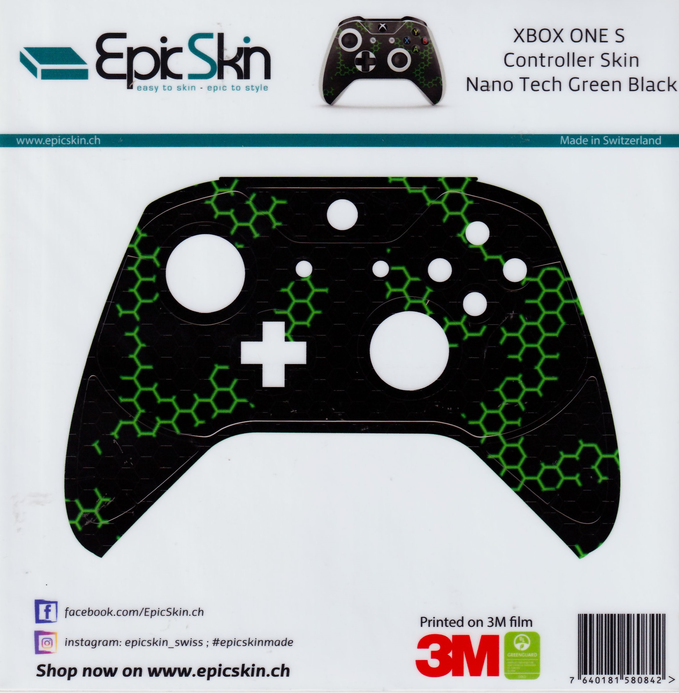 XBOX ONE S Controller Skin - Design Aufkleber Nano Tech Green Black
