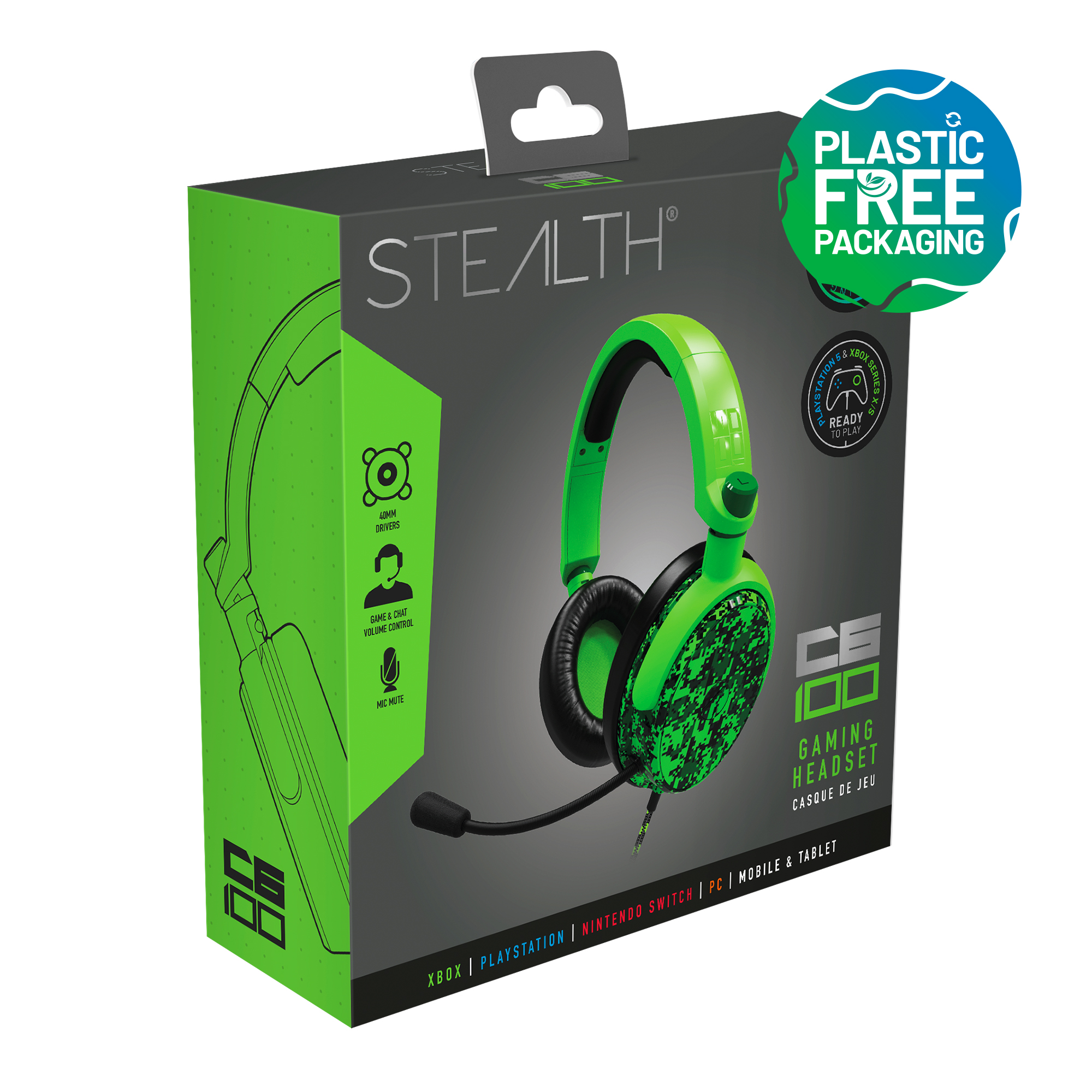 Stealth C6-100 Gaming Headset Neon Green Digital Camo