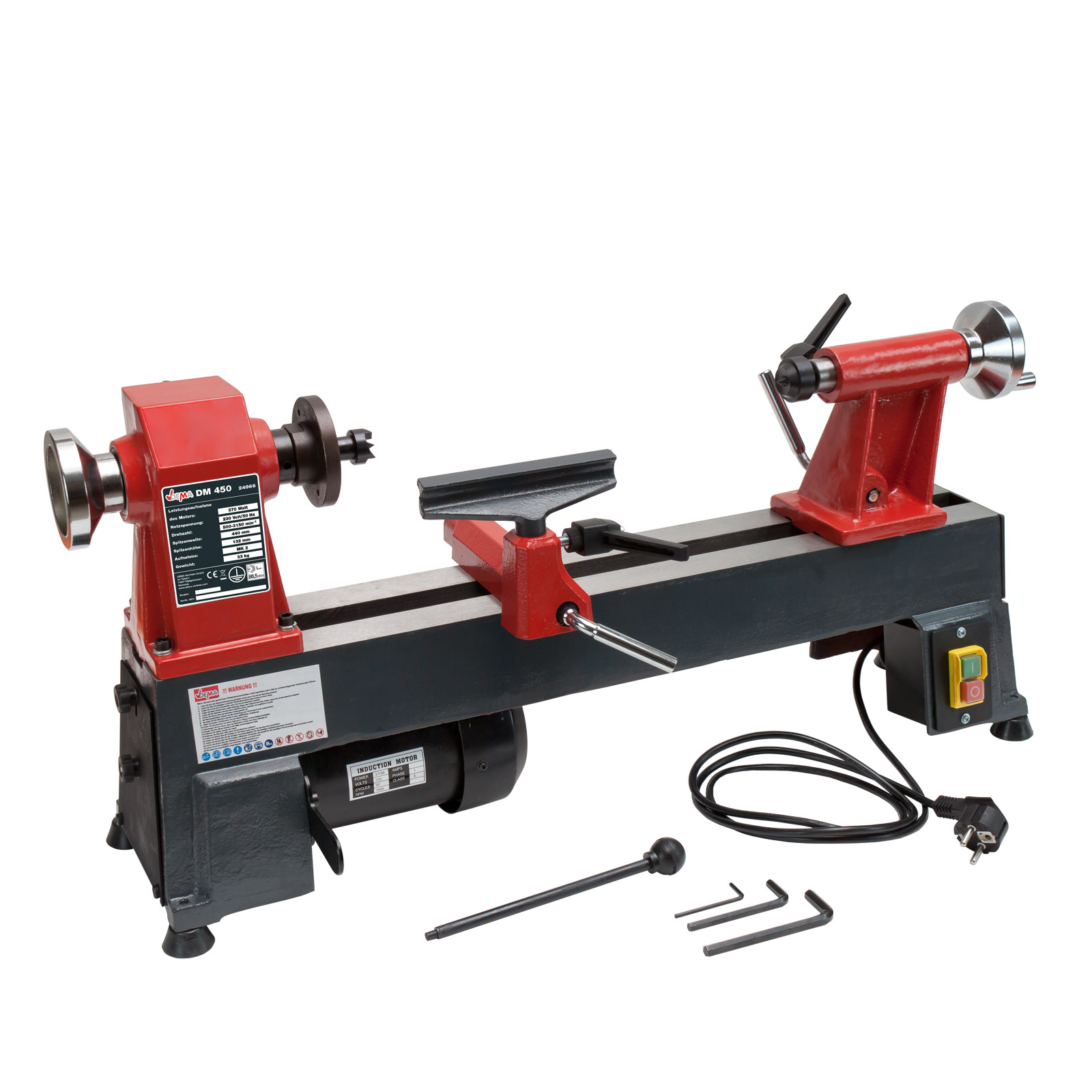 Drechselbank DM 450 – Drechselmaschine, Holzdrehbank, Holz Drehbank – robust, präzise, leistungsstark – für Holzarbeiten, Werkstatt, Handwerk,