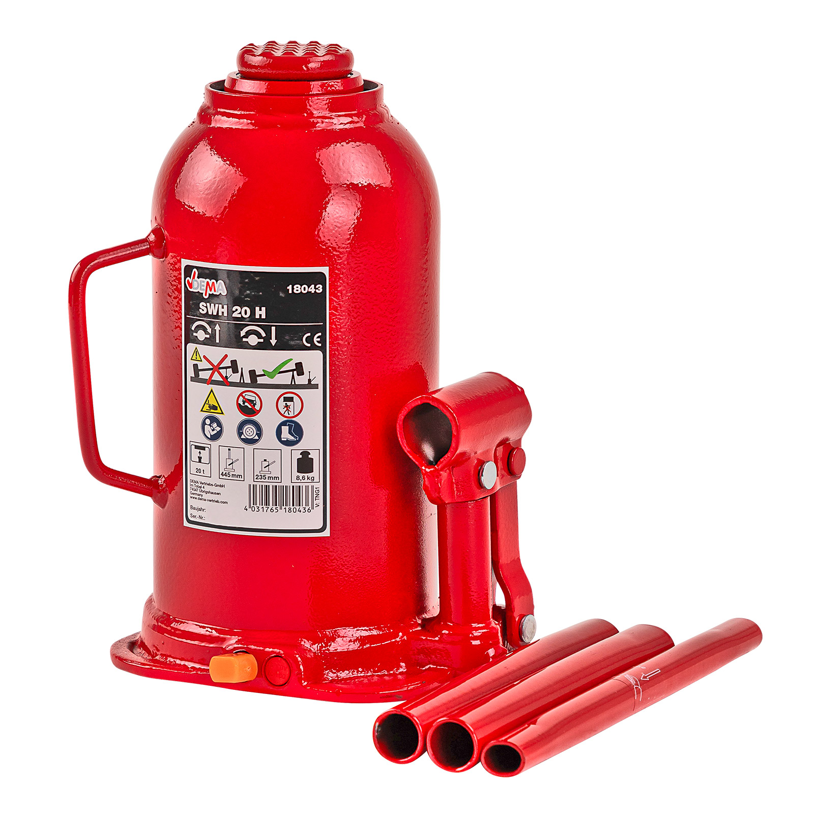 Hydraulischer Stempelwagenheber 20 t, Wagenheber, Stempelheber, Hydraulikheber, robust, langlebig, sicher, für Auto, LKW, Transporter, Werkstatt