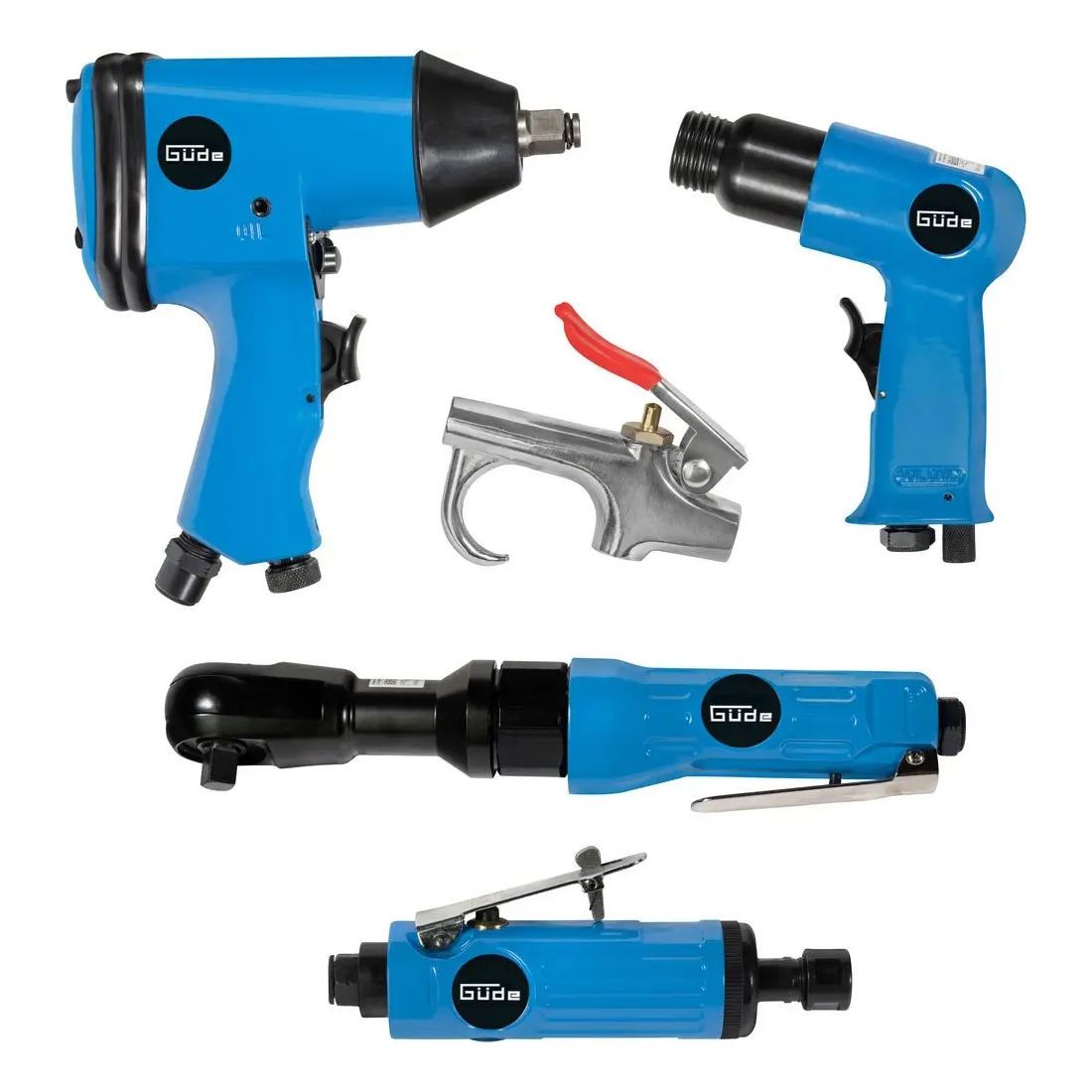 Güde Druckluft-Geräte-Set 71 tlg. – Schlagschrauber, Meißelhammer, Geradschleifer, Druckluftwerkzeuge – robust, langlebig, Werkstatt, Heimwer