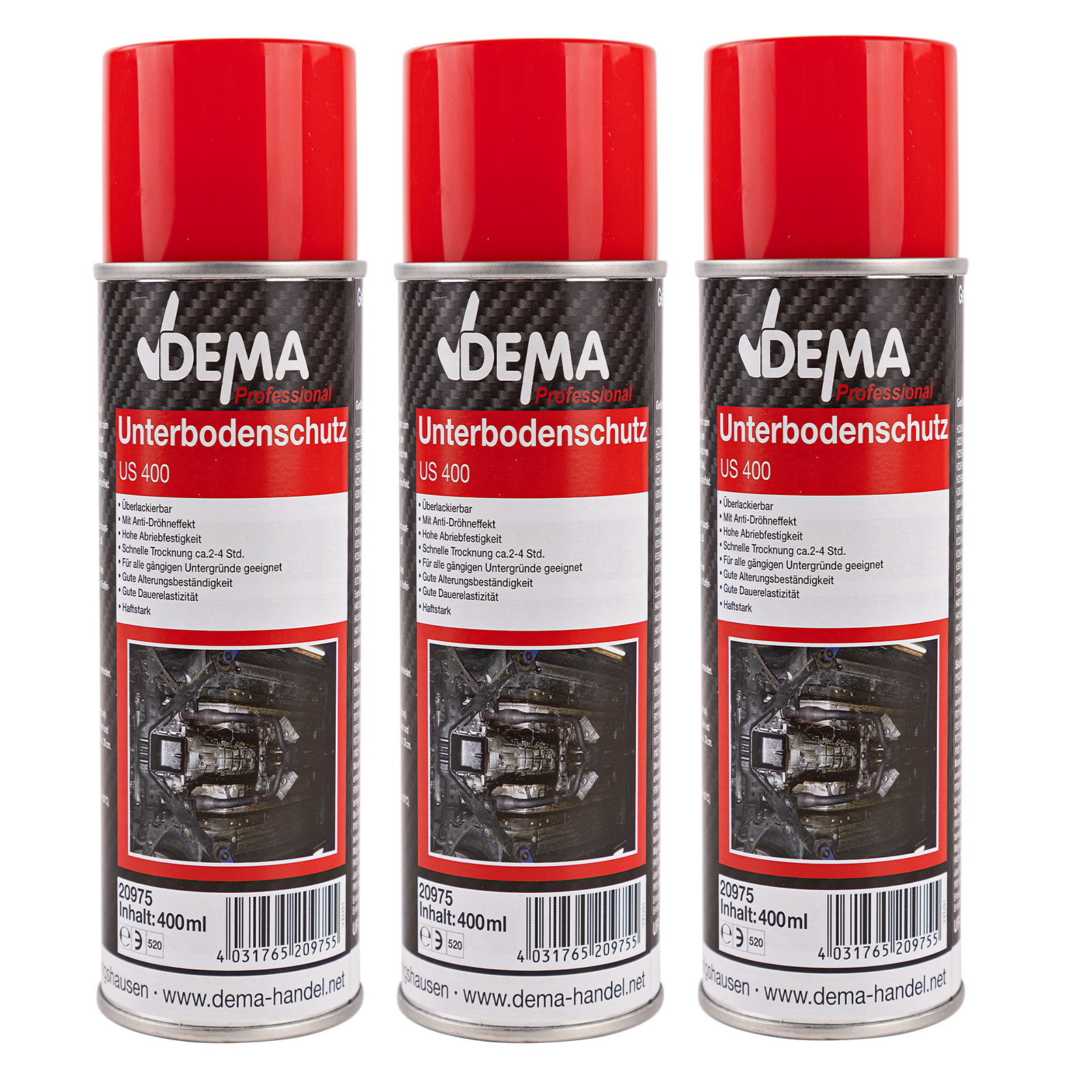 3x Unterbodenschutz Spray schwarz 400 ml Steinschlagschutz Hohlraumversiegelung