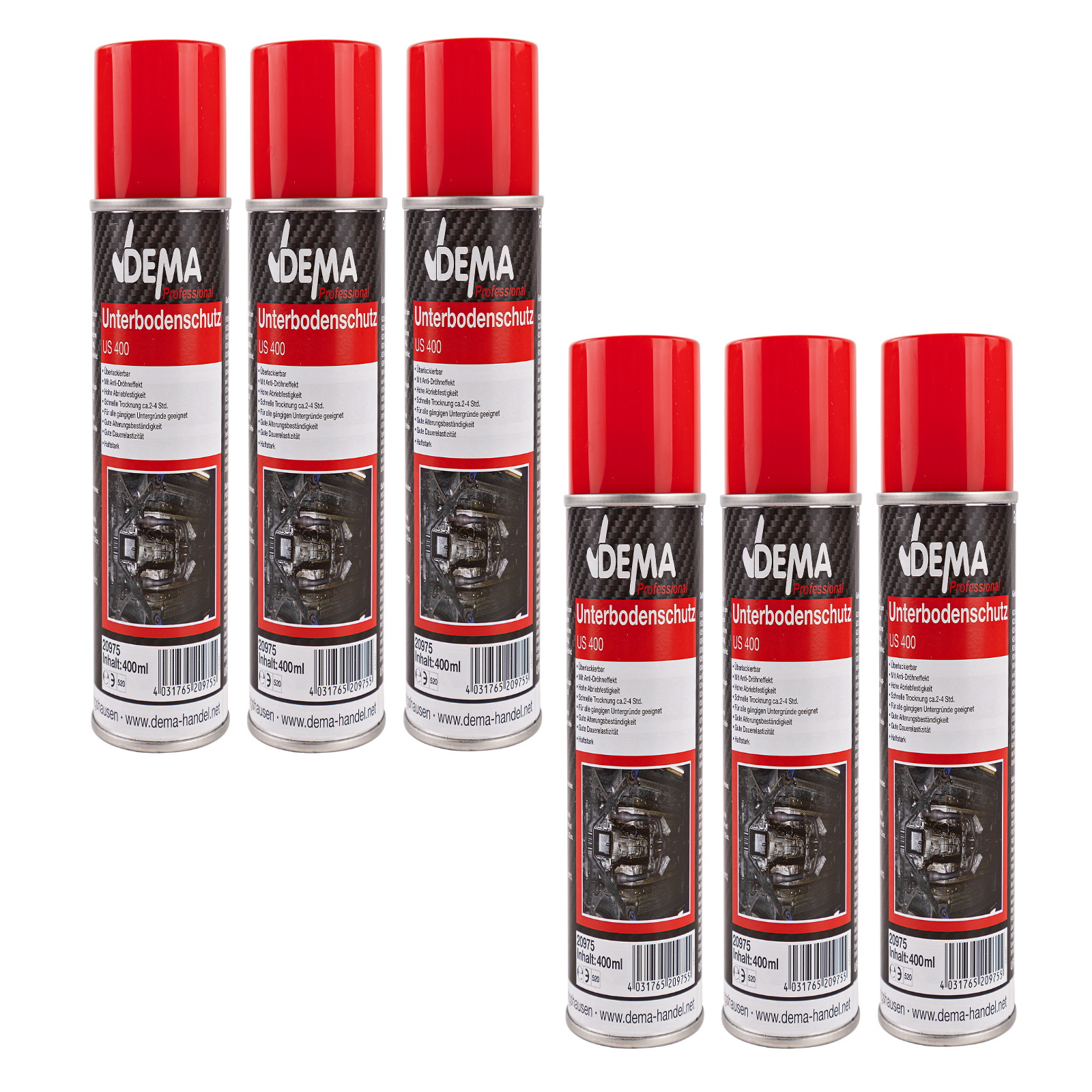 6x Unterbodenschutz Spray schwarz 400 ml Steinschlagschutz Hohlraumversiegelung