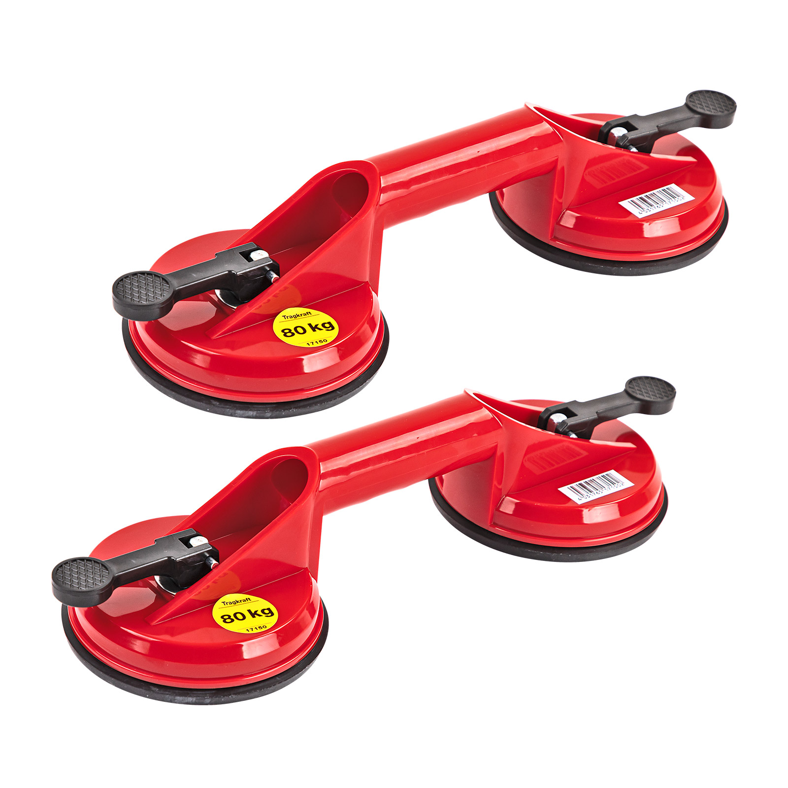 2x Saugheber Glassauger je 80 kg, Vakuumsauger, Sauggriff, Scheibenheber, Scheibensauger, Doppelsaugheber, sicher, einfach, für Glas, Fliesen, Fens