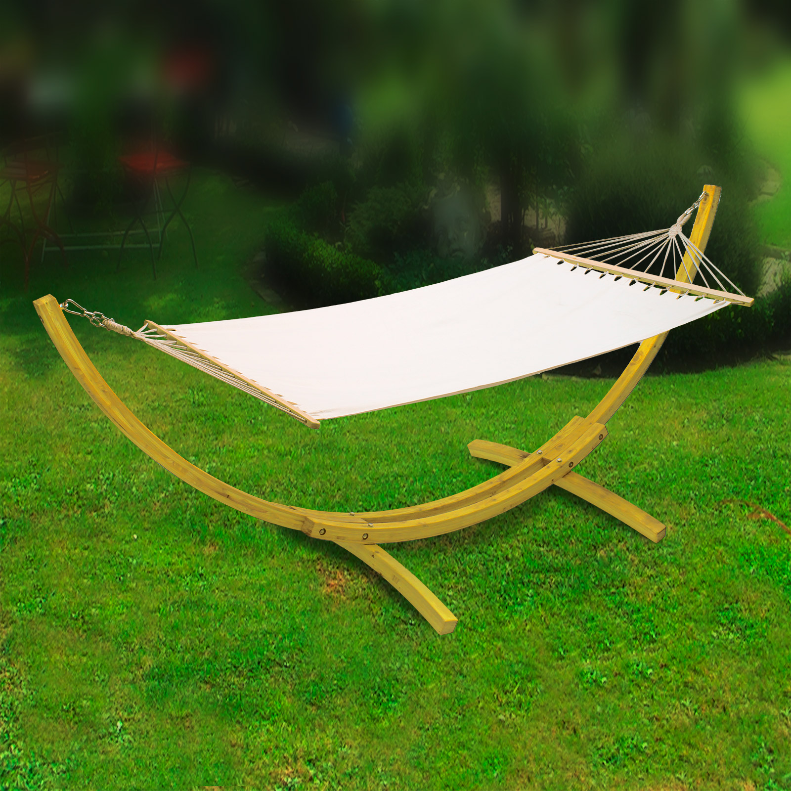 Holz-Hängemattengestell HG320+, Gestell für Hängematte, Hängeliege, Holzgestell, Stabil, Wetterfest, Vielseitig, Für Garten, Terrasse, Balkon, Ou