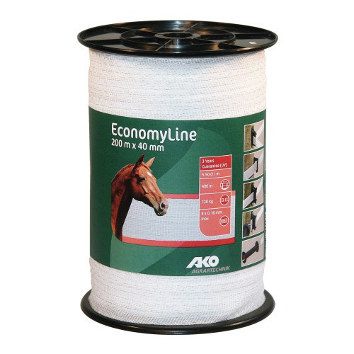 Weidezaunband 200 m, 40 mm, weiß, 8 x 0,16 mm Niroleiter, Weideband, hohe Leitfähigkeit, robust, langlebig, Landwirtschaft, Tierzaun