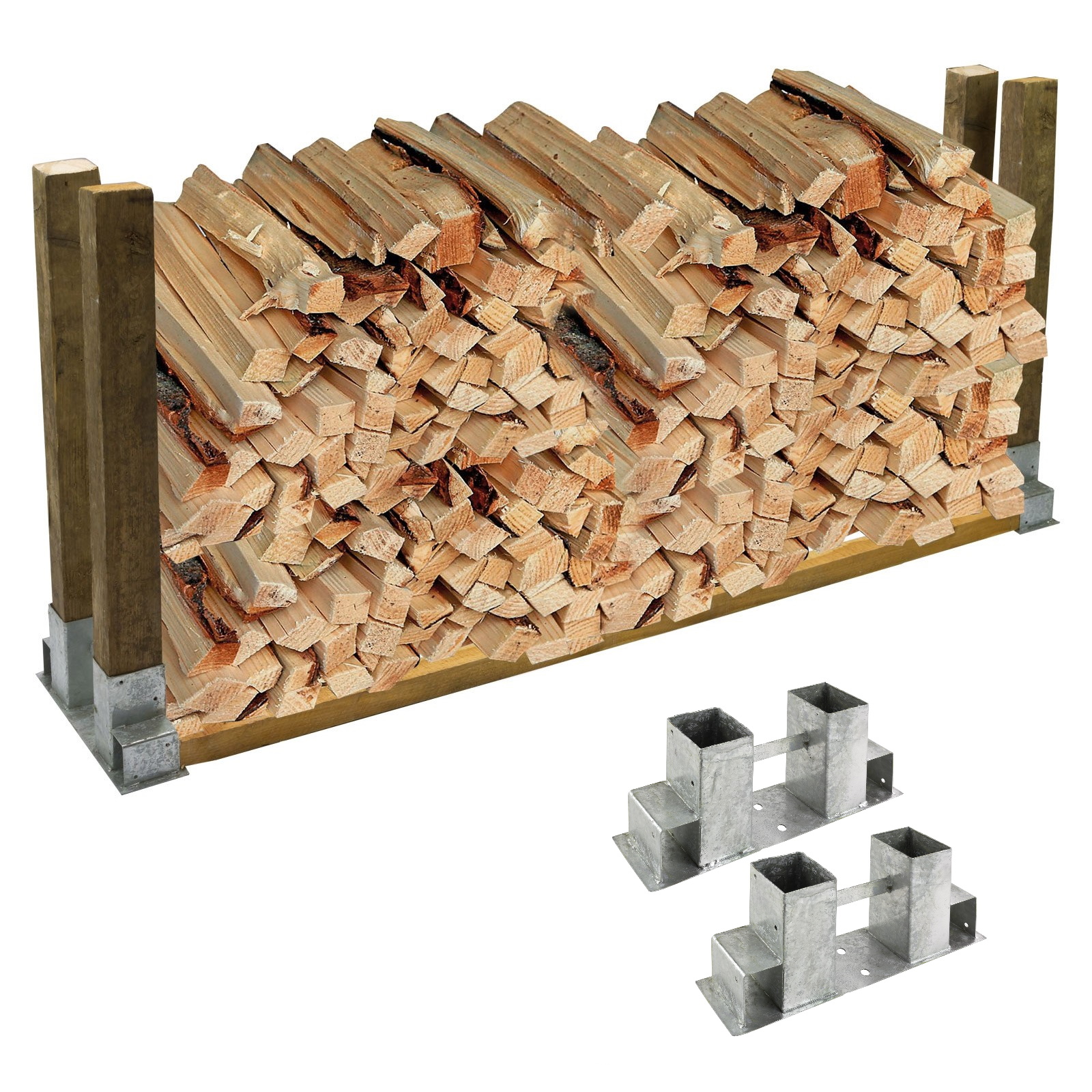 Kaminholzregal 2er-Set – Kaminholzständer / Brennholzregal / Stapelhilfe für außen – stabil, wetterfest, erweiterbar – ideal zum sauberen und