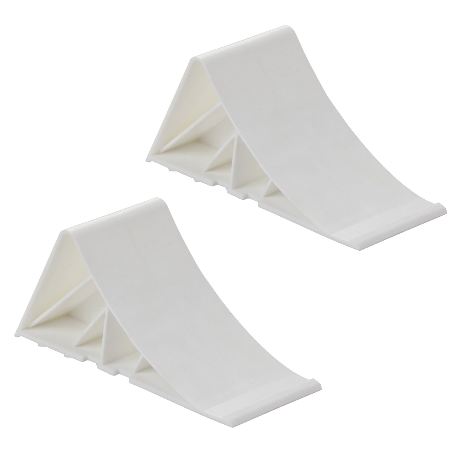 2x PVC Unterlegkeil weiß mit Klipp-Halter – Hemmschuh, Bremskeil, Radkeil – robust, langlebig – für Anhänger, Auto, Wohnwagen, Gleitschutz, S
