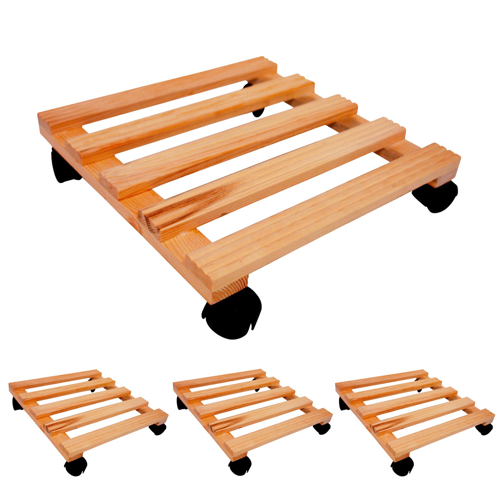 4 x Holz Blumenroller Pflanzenroller Rollbrett 35x35 cm Blumenwagen