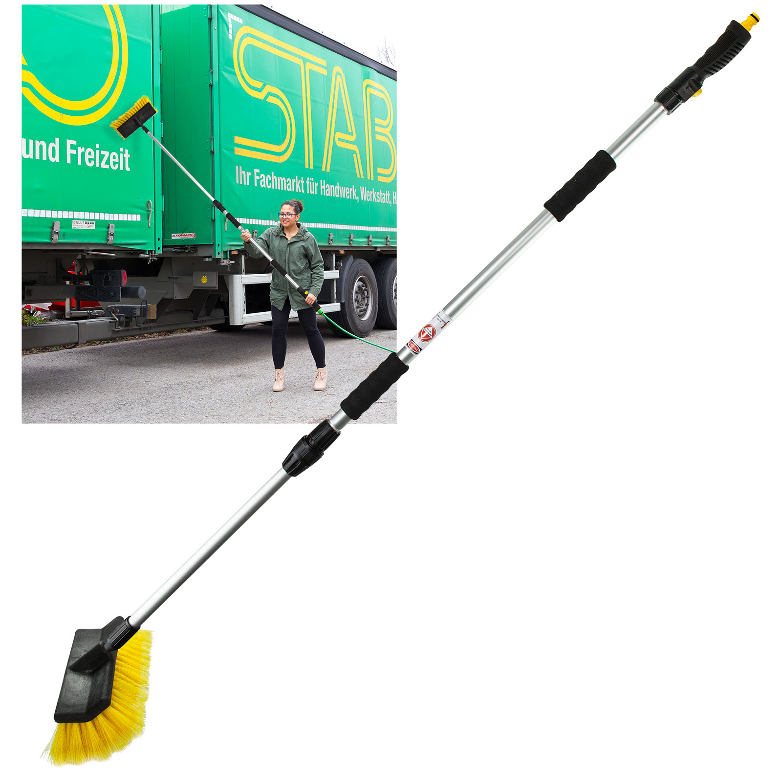 Teleskop-Waschbürste DTW180 – Autowaschbürste, Fahrzeugbürste, Reinigungsbürste – ausziehbar 106–180 cm, leicht, stabil – Auto, LKW, Woh