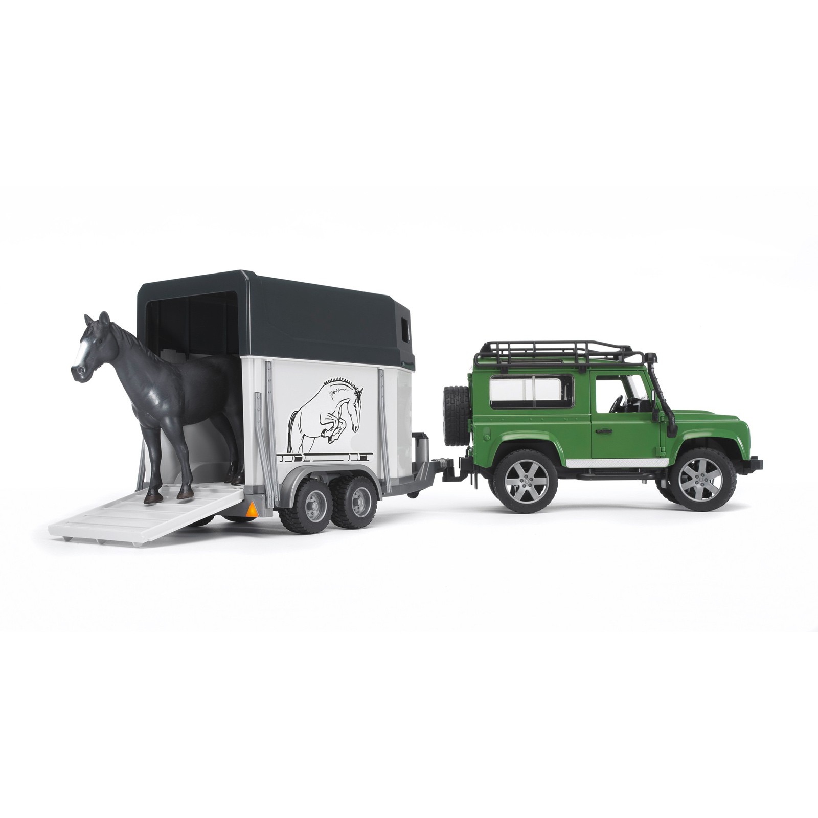 Bruder Land Rover Defender Station Wagon mit Anhänger inkl. 1 Pferd