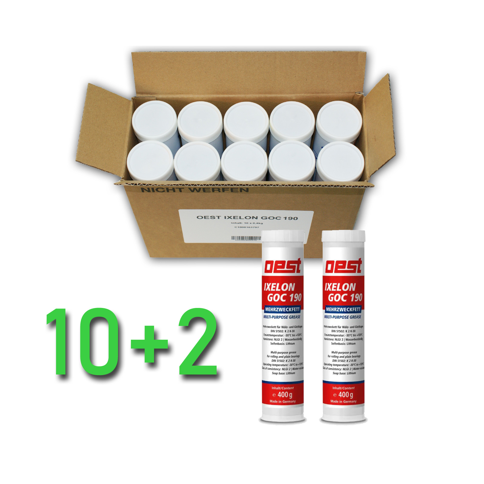 10+2x Oest Mehrzweckfett Schmierfett Radlagerfett Kartusche Fettkartusche GOC 190 je 0,4 kg Wälzlagerfett